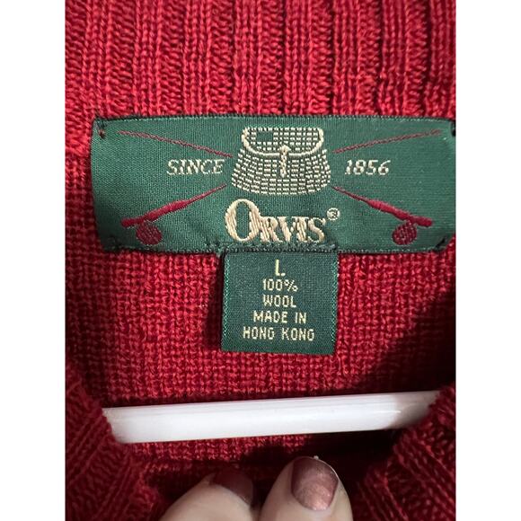 Orvis 100% Wool Sweater Red Holiday Large - Picture 3 of 3